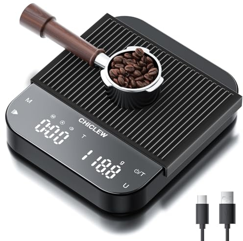 CHICLEW Wiederaufladbare Kaffeewaage mit Timer, 3 kg/0,1g Espresso Waage für Pour-Over Kaffee, 3 Modi & 6 Einheiten Präzisionswaage, Tragbare Digitale Küchenwaage mit Schwerkraftsensor