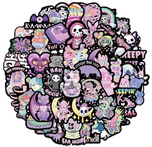 56 PCS Goth Stickers,Witch Sticker,Waterproof Vinyl Self-Adhesive Sticker,Witchy Stickers,Cute Gothic Stickers,Magic Witch Gothic Cartoon DIY Stickers,for Water Bottles Luggage,Stickers Gothic Party