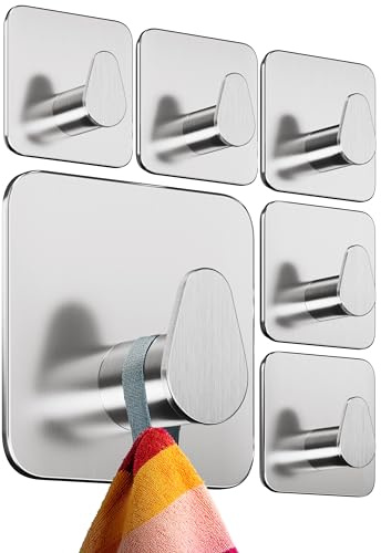 4smile Handtuchhalter ohne Bohren, 6er Set, Oval, Silber | Badezimmer Haken aus Edelstahl, funktionale Klebehaken, hohe Tragkraft, Wasserfeste Handtuchhaken für Bad