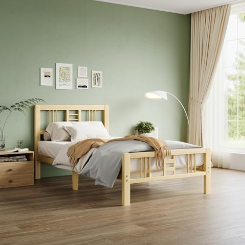 Goltriever Struttura per letto matrimoniale in bambù, alta 25,4 cm, con testiera e pediera, struttura in legno, doppia doghe in metallo, resistente, senza bisogno di molle, facile da montare, senza