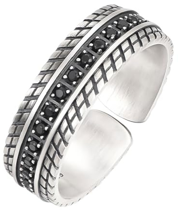 LEEQBCR 1 Stück Die Öffnung ist verstellbar Ringe Herren,Vintage Silberner Reifenformring, Edelstahl Ringe Silber Matt Poliert Stilvolle Ringe Für schwarzer Retro-Ring, Partygeschenk