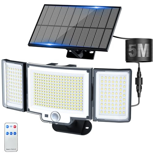 Peasur Solarlampen für Außen mit Bewegungsmelder,366 LED Solar Aussenleuchte Wandleuchte mit Fernbedienung,3Modi Licht 270° IP65 Wasserdicht Solarleuchte Aussen Garten mit 5m Kabel
