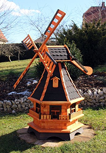 XXL Windmühle 1,30 m aus Holz mit Solar Typ 18.1 (schwarz)