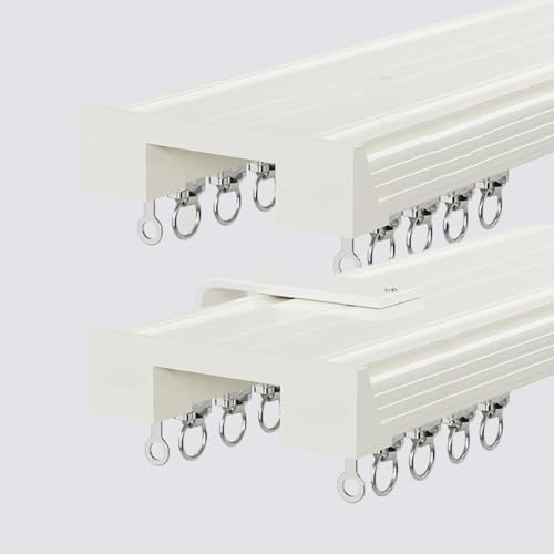 Asta per tende in lega di alluminio resistente per montaggio a soffitto o a parete 1,9 m, asta per tende a 2 corsie bianca, lunghezza regolabile da 1,9 m a 40 m