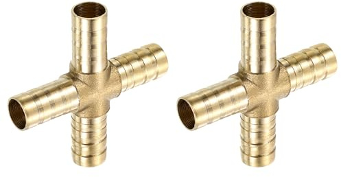 QUARKZMAN 2Pcs Latón 4 Vías Tubo Accesorio, 3/8 (10mm) Cruce Púa Unión Conector Tubería Adaptador para Agua/Combustible/Aire Transporte Conexión Tuberías