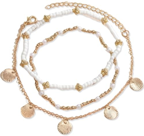 GGUFAY Tobillera Estilo Bohemio Con Cuentas Y Estrella De Mar, Para Mujeres Y NiñAs, Multicapa Tobillos Pulseras Playa Cadenas De Pies Accesorios De JoyeríA Para Mujeres