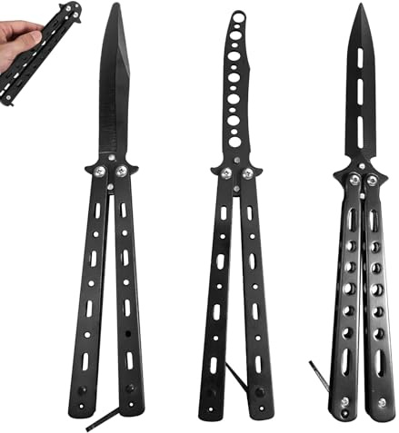 WANDGU 3 stycken för träning med fjäril: träningskniv för fjärilar rostfritt stål kam med oslipat blad för nybörjare Träningskniv Balisong, för träning
