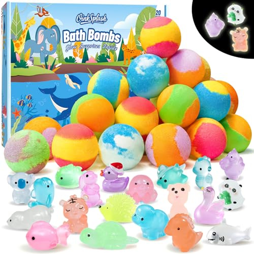 Bath Bombs for Kids with Surprise Inside, 20 Pack Handmade Bath Bomb Gift Set with Glow-in-the-Dark Toys, Fizzy Bath Balls for Fun, Great Christmas Gift or 2025 Advent Calendar for Boys & Girls