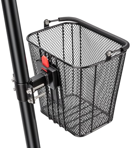 CXWXC Scooter Basket with Handle- Quick Release Front Bike Basket for E-Scooters - Bicycle Baskets with Fixed Bracket Fits Folding Bikes, Kick and Knee Scooters