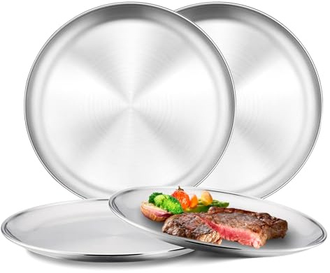 8 Stk Rundes Edelstahl Platten, 26cm Edelstahl Servierteller aus Metall 304 | Unbreakable Speiseteller aus Metall Spülmaschinenfest,Runde Metallteller BPA-frei für Outdoor Camping, Picknick, Küche, Party