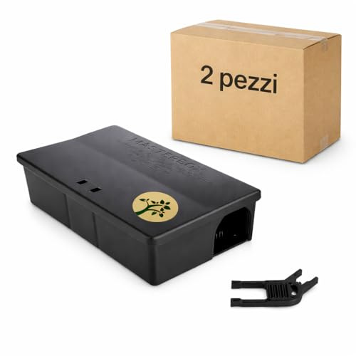 Ossian MASTERBOX Trappola per Ratti e Topi Grandi con Chiave 20 x 13,5 x 6 cm – Contenitore per Esche Topicida HACCP, Anti-Manomissione, Interno ed Esterno, Sicura per Bambini e Animali (2 PZ)