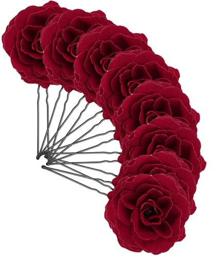 MOTHNUR 8piezas Horquillas de Boda Vintage Flores de Roja Oscura Accesorios para Adornos de Cabeza Bodas y Eventos