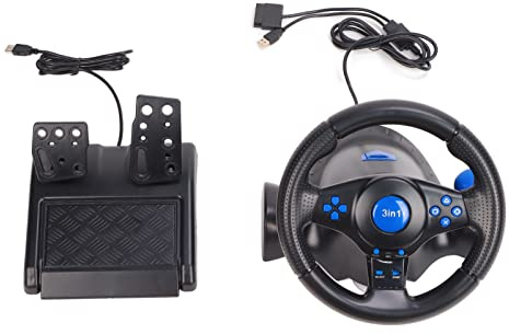 Ausla Gaming-Lenkrad, 180-Grad-Drehung Dual-Vibrationseffekt USB 3-in-1-Rennlenkrad mit Pedalen für PC Verwendung