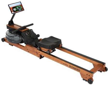 XTREXO RM300 Wasserrudergerät – Rudermaschine aus Holz & Stahl – Bluetooth & Kinomap Kompatibel – Bis 110kg & 190cm – Für Ganzkörpertraining (Tablet Nicht enthalten)