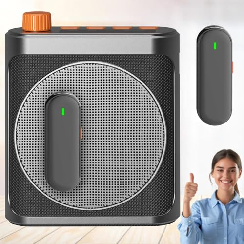 Micrófono inalámbrico amplificador de voz para profesores, aula, yoga, reuniones, altavoz Bluetooth portátil con 2 micrófonos de solapa inalámbricos magnéticos con clip, mini megáfono, sistema PA
