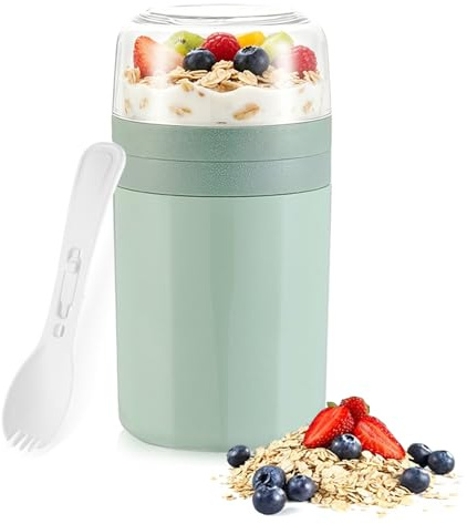 Müslibecher To Go, Joghurtbecher To Go, 520ml + 250ml Joghurtbecher(Grün) | To Go mit Löffel Müsli Becher für Unterwegs, Arbeit, Schule, Picknick Müslibecher