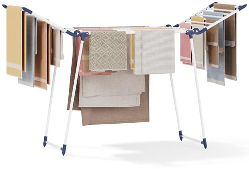 KINGBOARD Clothes Airer Winged Clothes Drying Rack White | Foldable Drying Rack Laundry Indoor, Space Saving Outdoor Clothes Dryer