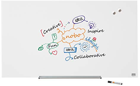 Nobo Glas Magnet-Whiteboard mit herausnehmbarem Stiftehalter, 1000 x 560 mm, InvisaMount Befestigungssystem, Impression Pro, Brillantweiß, 1905176