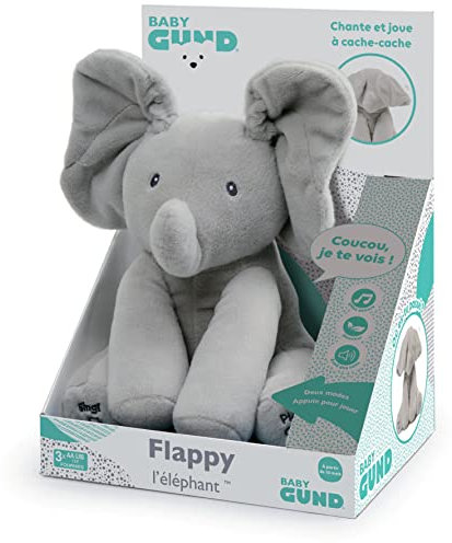 Gund - Flappy L'Éléphant - Peluche Interactive pour Bébé - Bouge, Parle et Chante en Français pour l'Éveil de Votre Enfant - Peluche Éléphant Taille 30 cm - Doudou Bébé - Jouet Enfant 1 An Et +