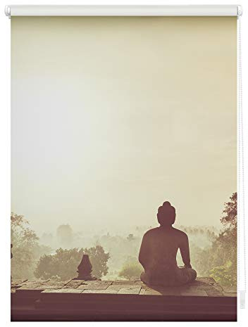 Lichtblick Klemmfix Tageslicht-Rollo mit Motiv, ohne Bohren, Blickdicht, Seitenzugrollo, Made in Germany, Tempel Borobudur - Orange 45 cm x 150 cm (B x L)