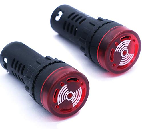 mxuteuk 2Pcs 22mm AC/DC 110V Red LED Buzzer Flash Alarm Signal Indicator Light AD16-22SM-RR110V