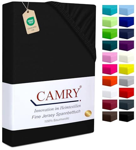 Camry Spannbettlaken 180x200cm - 200x200cm Schwarz Baumwolle Bettlaken Jersey Spannbetttuch Oeko-Tex