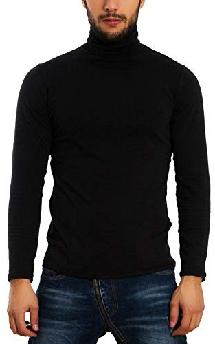 Suéter de Invierno LO-A6957 - Jersey con Cuello Alto y Forro Polar, Corte Slim para Actividades al Aire Libre - Negro [M]