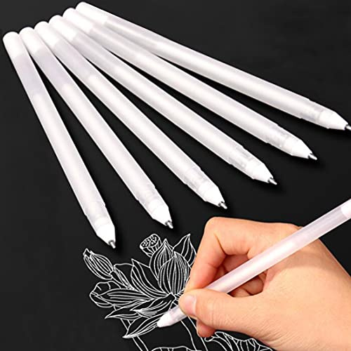 Weißer Stift 6 Stück, MCSQK Gelstift Set 0,8 mm Feine Spitze Weiß Gel Stift Highlight Skizzieren Stifte, Gelschreiber für Künstler Dunkle Papiere Strichzeichnungen Zeichnung Kunst Design Supplies