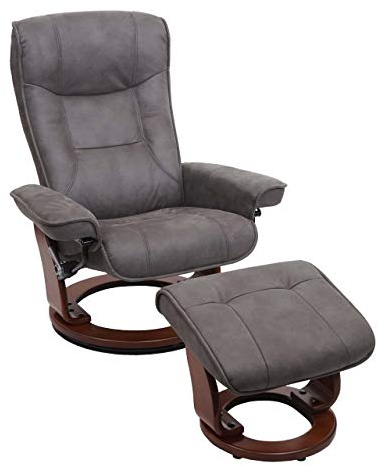 Mendler MCA Relaxsessel Hamilton, Fernsehsessel Hocker, Stoff/Textil 130kg belastbar - dunkelgrau, walnussfarben