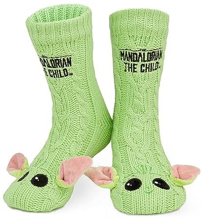 Disney The Mandalorian Chausson Chaussette Homme EU 38-44, Chaussettes Fantaisie Chaud, Semelle Antidérapante, Cosy Idee Cadeau (Vert)