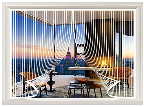 ERPENG Magnetrahmen Fliegengitter 85x150cm Moskitonetz Magnetverschluss Magnetvorhang Vorhang einfach zu montieren Ohne Bohren für Alle Fenster, Balkontür Terrassen Wohnzimmer, Weiß