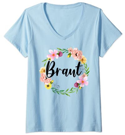 Damen Damen Braut Bride to be Blumenkranz JGA Verlobung Braut T-Shirt mit V-Ausschnitt