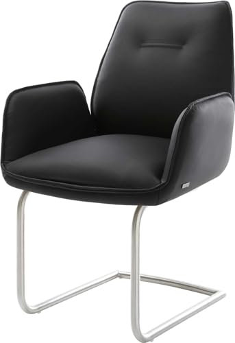 Schwingstuhl Zoa-Flex Freischwinger rund Edelstahl Echt-Leder Schwarz Taschenfederkern