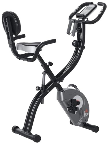 HOMCOM Bicicleta Estática Plegable Resistencia Magnética Ajustable de 8 Niveles con Sensor de Pulso Pantalla LCD Sillín Regulable Respaldo Bandas para Entrenamiento en Casa 107x53x107 cm Negro