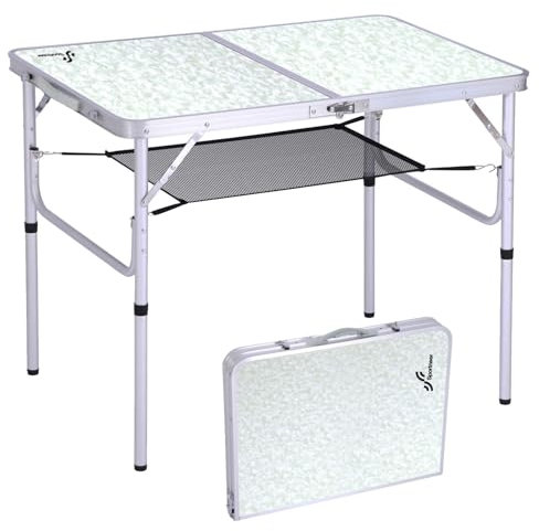 Sportneer Folding Camping Table, Adjustable Height Small Folding Table Portable Camp Tables (23.6 L x 15.7 W (2 Height)) with Mesh Layer for Outdoor Camp Garden Picnic BBQ Dining Cooking