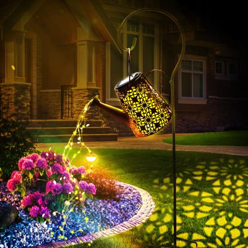 Aierden Annaffiatoio solare luci decorazione giardino esterno lampada impermeabile appeso 90 luci a LED con gancio, lanterna solare in metallo retrò ornamento per tavolo, cortile, vialetto passerella