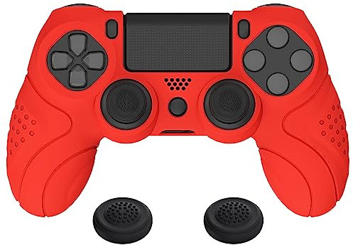 PlayVital Guardian Edition Passion Red Ergonomic Soft Anti-Slip Controller Silicone Case Cover with Black Joystick Caps for PS4 Slim/Pro Controller