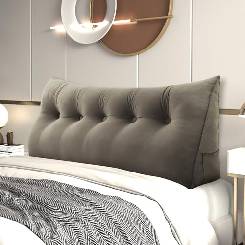 Keilkissen Bett Rückenlehne aus Holland-Samt, Rückenkissen Ergonomisches Dreieckskissen Lesekissen mit Knopfdesign & Seitentaschen, Abnehmbares Kopfteil Polster Wandkissen für Schlafzimmer Sofa