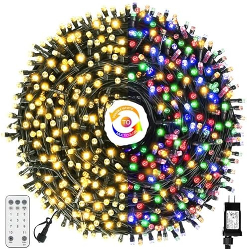 Chuya Christmas String Lights 500 Led Light Color Changing Warm White & Muticolor 11 Modes UL588 for Christmas Tree Lights Decoration Outdoor