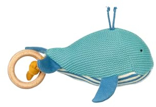 SIGIKID 39672 Strick-Greifling Wal Knitted Love, Babyspielzeug aus Baumwollstrick mit Holzring und Rassel, zum Greifen, Hören und Spielen für Babys von 3-12 Monaten, Blau, 15x9x9 cm