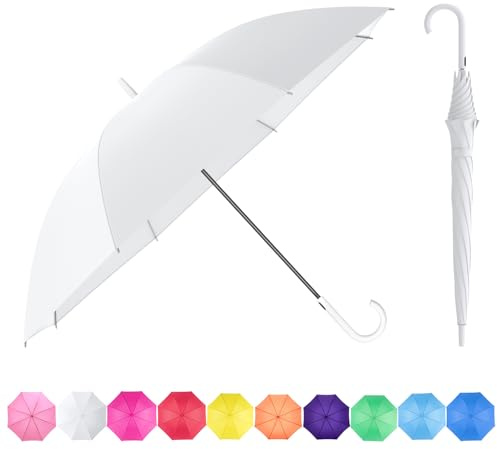 RUMBRELLA White UV Stick Umbrella Auto Open UPF 50+ with J Hook Handle 51IN