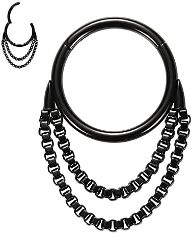 Septum Jewellery 16G Septum Rings Orecchini Daith neri Acciaio chirurgico Catena Anello al naso Orecchini Rook Senza cuciture Conch Piercing Jewellery Septum Cartilage Tragus Orecchini a cerchio 8mm