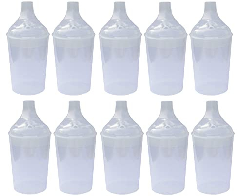 Lizzyoftheflowers 10 Pack - Clear Wide Spout Feeding Beakers with Graduated Measurements and Controllable Flow Lid - Autoclavable, Microwave Safe and Spill-Proof