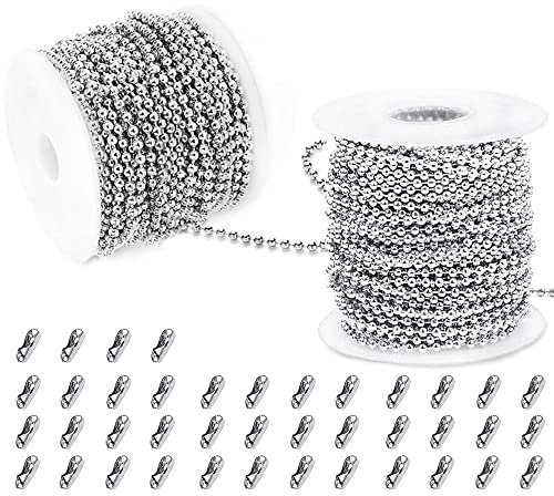 Oenothera Catena a Palline in Acciaio Inossidabile, Catena di Estensione, 20 Metri, Diametro 2,4 mm, 50 connettori a catena, per Gioielli o artigianato fai da te