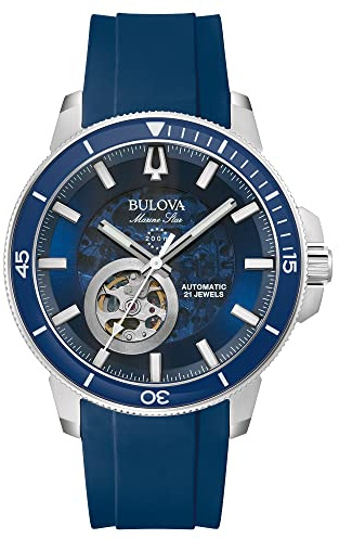 Bulova Herren Armbanduhr Automatic, mit Silikonarmband, Gehäusedurchmesser: 45 mm, 96A303