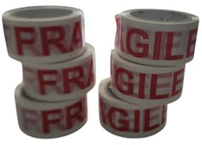 Saraoriginalshop Set da 6 Pezzi Nastro Silenzioso da Imballaggio con Stampa Fragile Nastro Adesivo 50x50 Pacchi e Superfici Confezione Scatoli Spedizioni 50 Micron Made In Italy (Fragile)