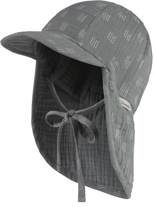 Sterntaler Schirmmütze Punkte Musselin mit Nackenschutz und Bindeband für Jungen - Kinder Mütze mit grafischem Punktmuster - Sonnenkappe Kinder aus Baumwolle - steingrün, 51