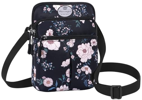 HUA ANGEL Mini Umhängetaschen kleine Sport Bauchtasche für Damen Herren | Handytasche bunt mit vielen Reißverschluss Fächern wasserdicht Stoff Gürteltasche mit Für Reisen Festival