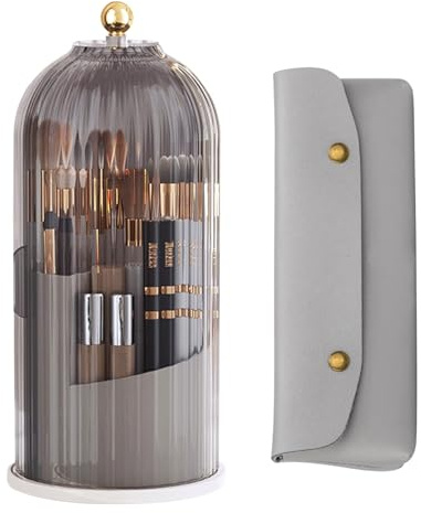 Longzhuo Makeup Brush Holder Organizer, 360° Rotating Cosmetic Organizer with Lid, Dustproof Bag, Beauty Brushes Organiser Dressing Table Bathroom Storage (Black) (HGY0065-02)