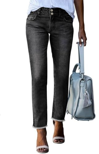 Sidefeel Women's Black Jeans High Waisted Tummy Control Jeans Boyfriend Casual Straight Legs Denim Pants Size 8